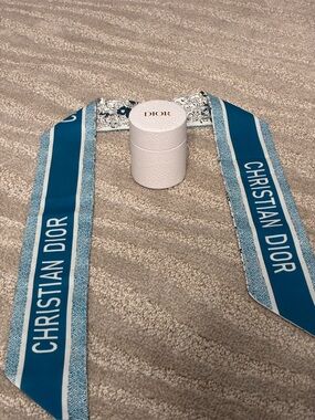 Dior Mitzah Silk Twilly Scarf Blue Toile de Jouy Hair Tie or Handle Wrap
